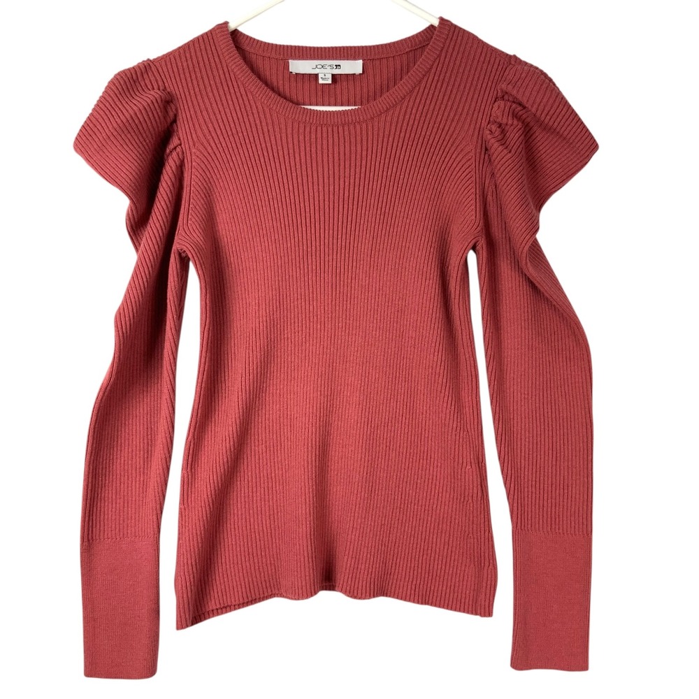 Joe's Jeans Collection Slate Rose Ribbed Sweater S Pullover Crew Puff Sleeve